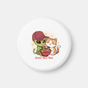 Alien und Katze teilen sich Ramen Kawaii Kunst Magnet