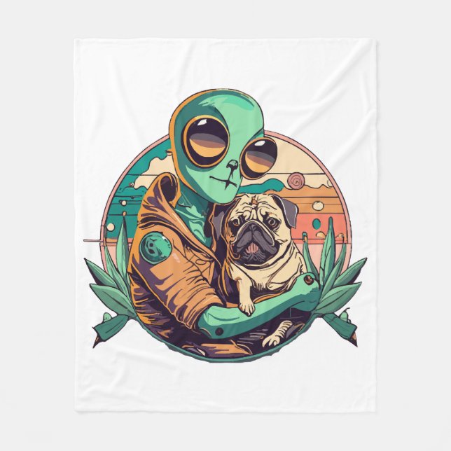 Alien und Mops Fleecedecke (Vorderseite)