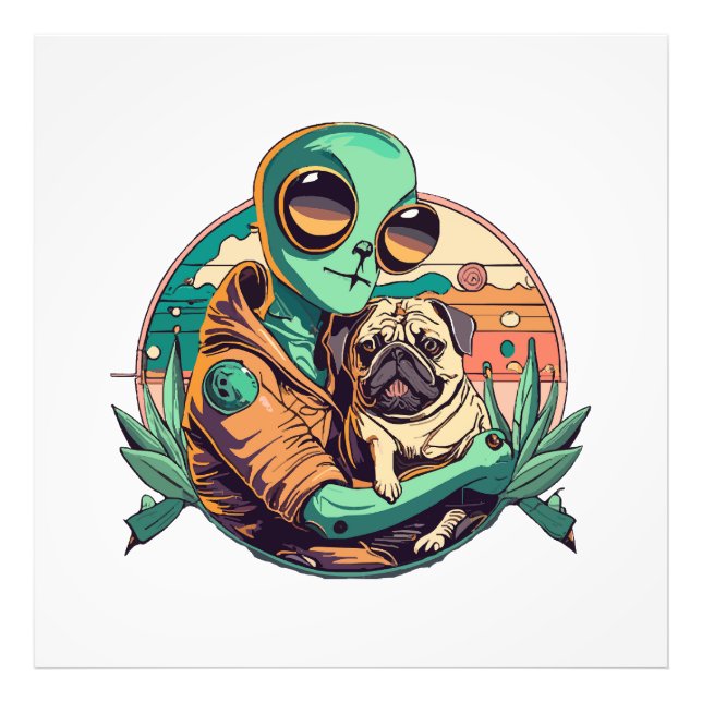 Alien und Mops Fotodruck (Vorne)