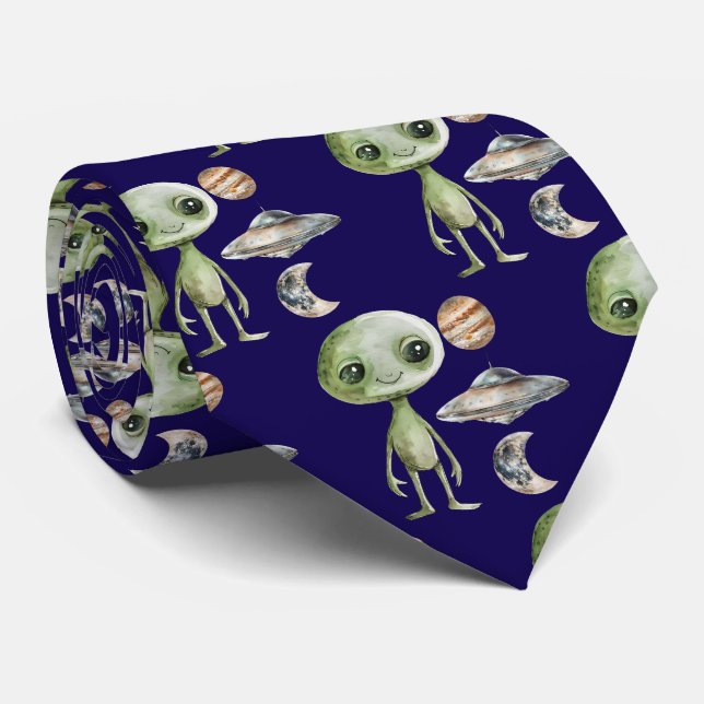 Alien und Raumfahrt Krawatte (Gerollt)
