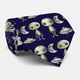 Alien und Raumschiff Krawatte