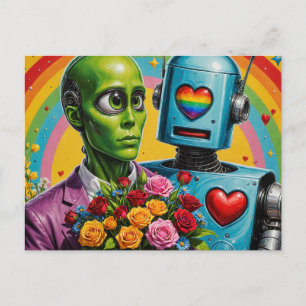 Alien und Robot Couple Postkarte