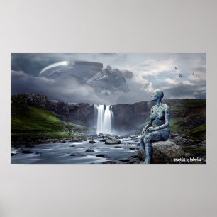 Alien und UFO Spaceship Graphic Art Poster