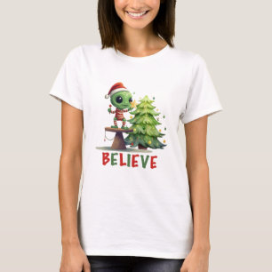 Alien und Weihnachtsbaum T-Shirt