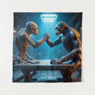 Alien und Wrestling der Affen Wandteppich