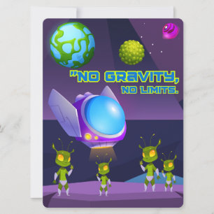 ALIEN, UNIVERSUM, ROCKETSCHAFT, PLANET UND ASTRONA FEIERTAGSKARTE