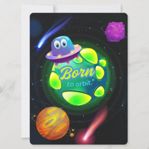 ALIEN, UNIVERSUM, ROCKETSCHAFT, PLANET UND ASTRONA FEIERTAGSKARTE