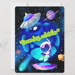 ALIEN, UNIVERSUM, ROCKETSCHAFT, PLANET UND ASTRONA FEIERTAGSKARTE