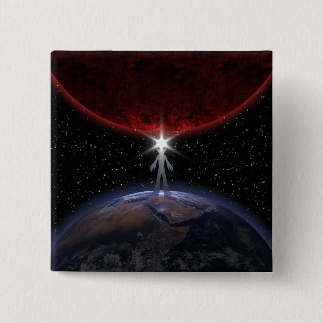 Alien unter den Planeten Button (Vorderseite)