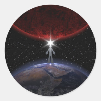 Alien unter den Planeten Runder Aufkleber