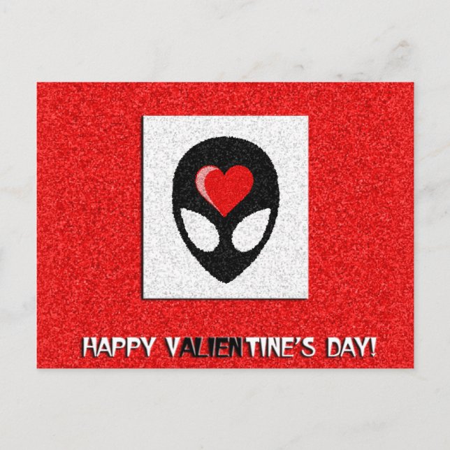 Alien Valentine Feiertagspostkarte (Vorderseite)