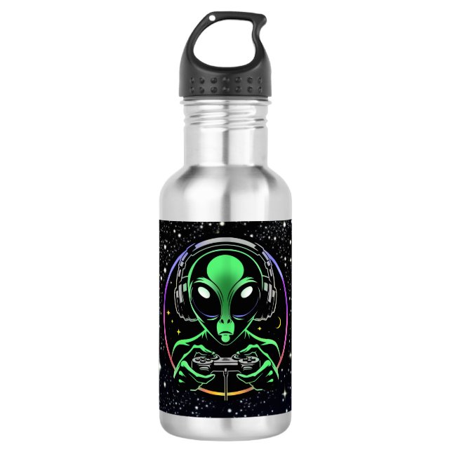 Alien Video Games mit Star Background Edelstahlflasche (Vorderseite)