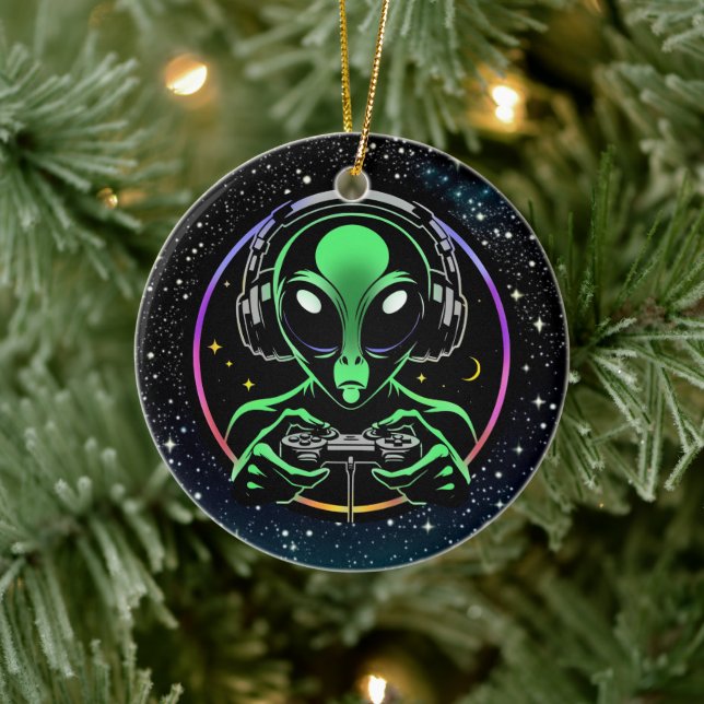 Alien Video Games mit Star Background Keramik Ornament (Baum)