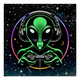 Alien Video Games mit Star Background Poster