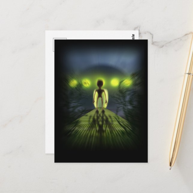 Alien Visitor Postkarte (Vorderseite/Rückseite Beispiel)