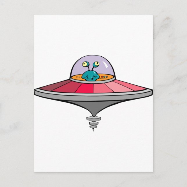 Alien von niedlichen Cartoon in einem UFO Postkarte (Vorderseite)