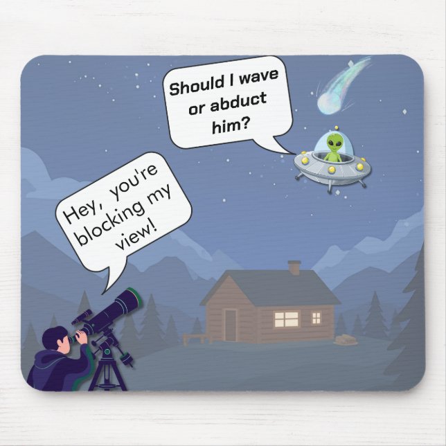 Alien vs Astronomer UFO Humor Mauspad (Vorne)