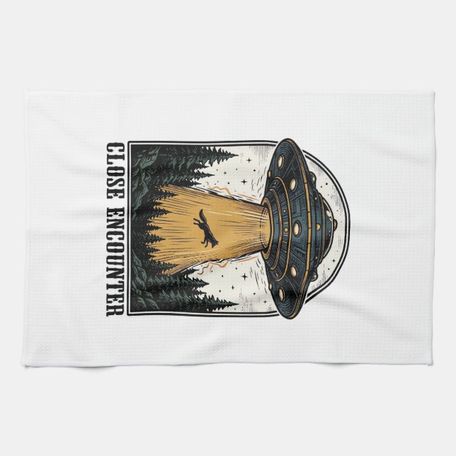 Alien-Wald-Entführung Vintage-UFO-Gravur Geschirrtuch (Horizontal)