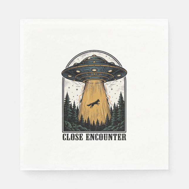 Alien-Wald-Entführung Vintage-UFO-Gravur Serviette (Vorderseite)