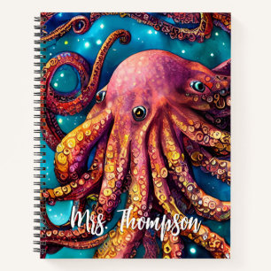 Alien Wasserfarben-Oktopus mit Personalisiertem Na Notizbuch
