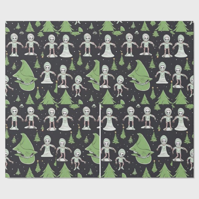 Alien Weihnachtsfeiertag Raumschiffpapier Geschenkpapier (Saum)