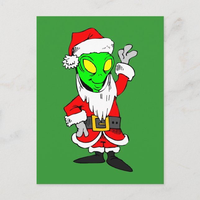 alien Weihnachtsmann Feiertagspostkarte (Vorderseite)