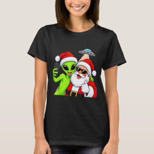Alien Weihnachtsmann Selfie lustig UFO Weihnachten T-Shirt