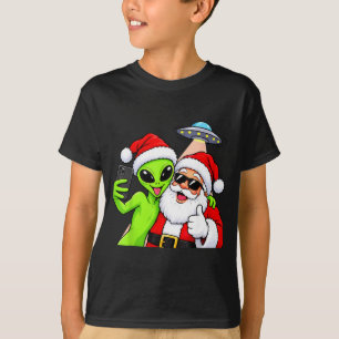 Alien Weihnachtsmann Selfie lustiger UFO Weihnacht T-Shirt