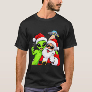 Alien Weihnachtsmann Selfie lustiges UFO Weihnacht T-Shirt