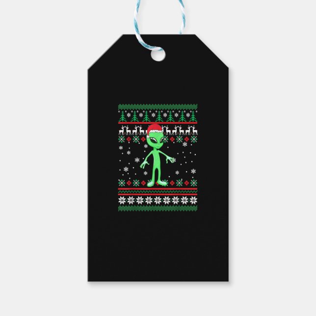 Alien Weihnachtsmannmütze Funny UGLY Christmas Paj Geschenkanhänger (Vorderseite)