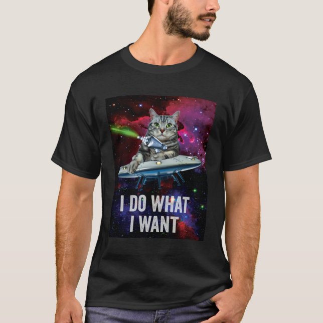 Alien Weltraum Katze UFO T-Shirt (Vorderseite)