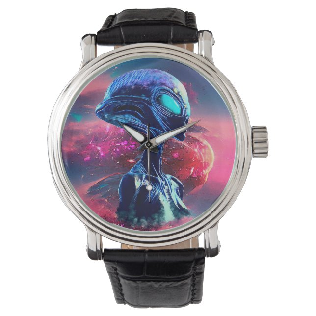 Alien Wisdom Psychedelic Scifi Art Armbanduhr (Vorderseite)