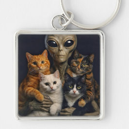 Alien with Cats Renaissance Art Oil Painting Schlüsselanhänger