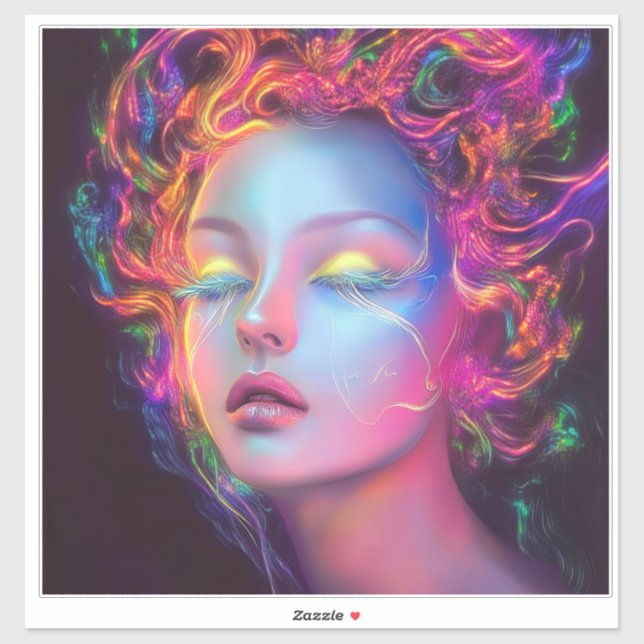 Alien Woman mit kosmischem Haar Aufkleber (Blatt)