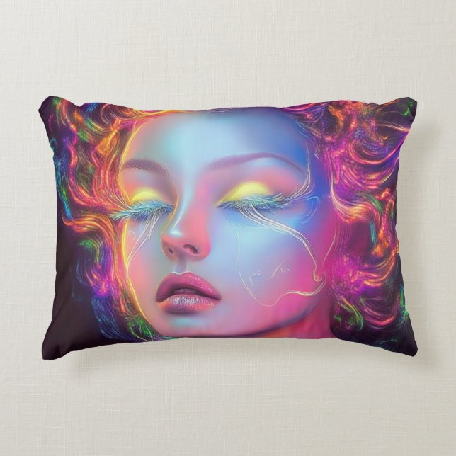 Alien Woman mit kosmischem Haar Dekokissen (Vorderseite)