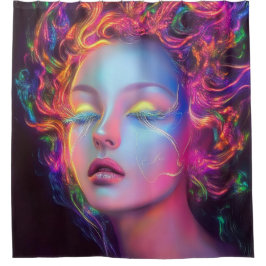 Alien Woman mit kosmischem Haar Duschvorhang