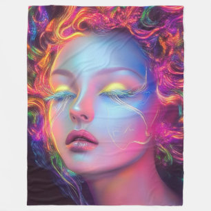 Alien Woman mit kosmischem Haar Fleecedecke