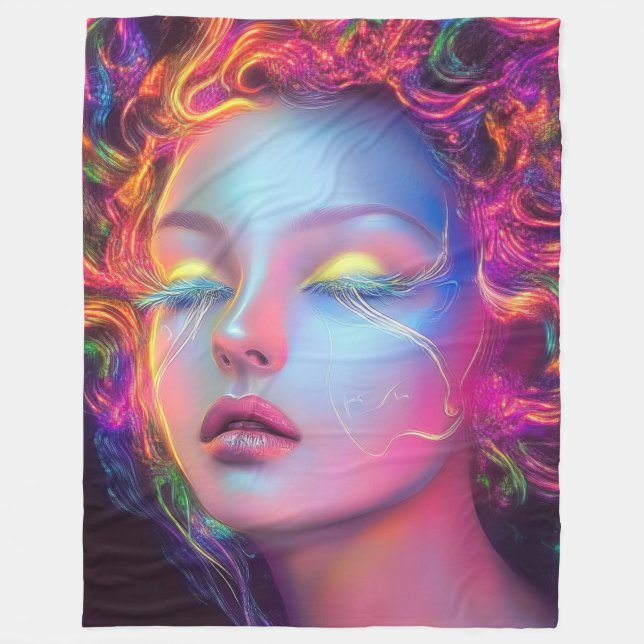 Alien Woman mit kosmischem Haar Fleecedecke (Vorderseite)