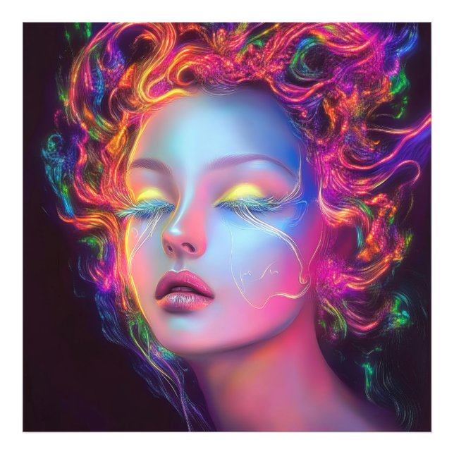 Alien Woman mit kosmischem Haar Fotodruck (Vorne)