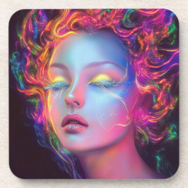 Alien Woman mit kosmischem Haar Getränkeuntersetzer