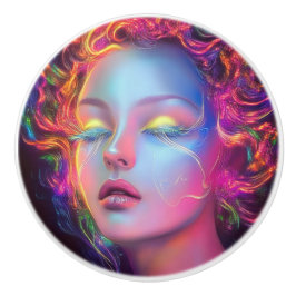 Alien Woman mit kosmischem Haar Keramikknauf