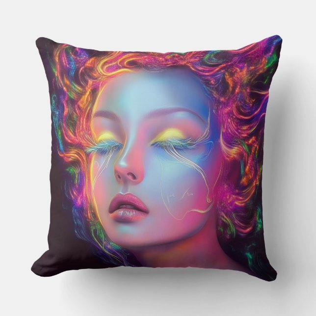 Alien Woman mit kosmischem Haar Kissen (Vorderseite)