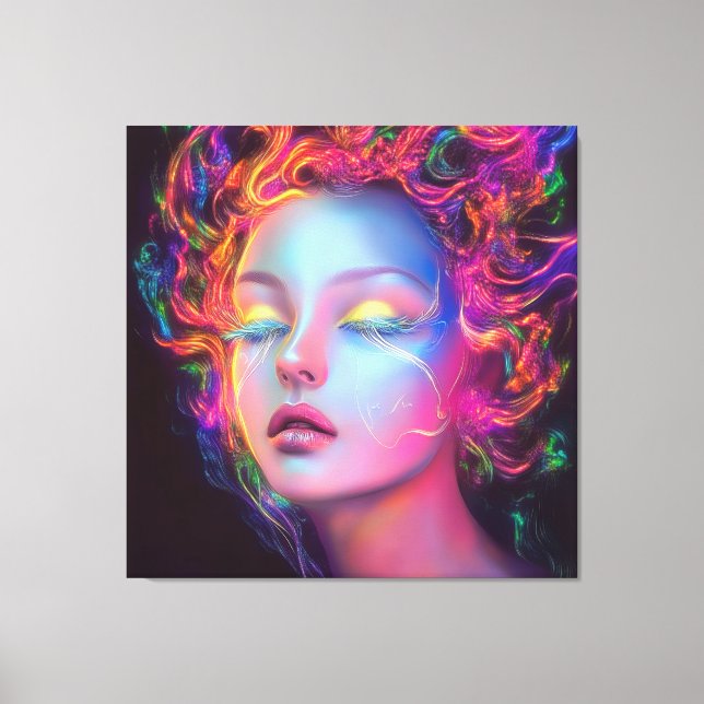 Alien Woman mit kosmischem Haar Leinwanddruck (Vorderseite)