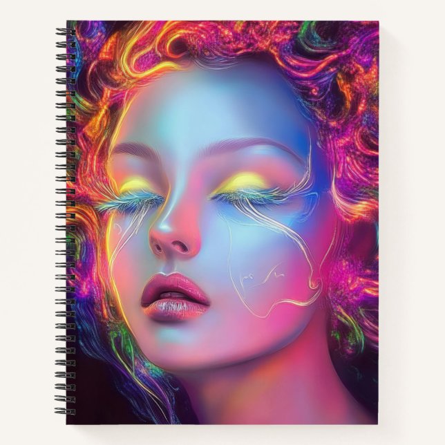 Alien Woman mit kosmischem Haar Notizbuch (Vorderseite)