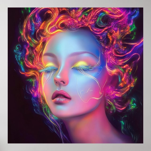 Alien Woman mit kosmischem Haar Poster (Vorne)