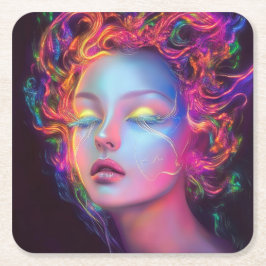 Alien Woman mit kosmischem Haar Rechteckiger Pappuntersetzer