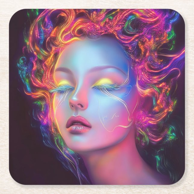 Alien Woman mit kosmischem Haar Rechteckiger Pappuntersetzer (Vorderseite)