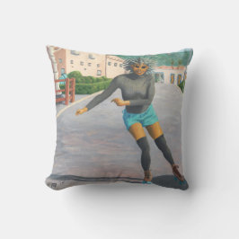 Alien Woman Roller Skaten Fantasy Art Pillow Kissen