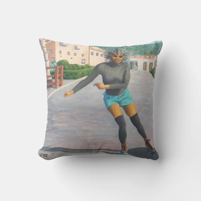 Alien Woman Roller Skaten Fantasy Art Pillow Kissen (Vorderseite)
