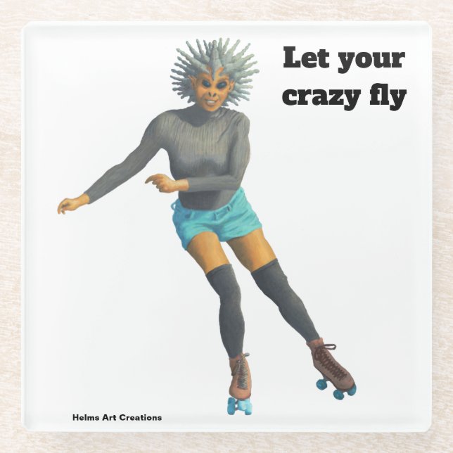 Alien Woman Roller Skaten Fantasy Glass Untersetze Glasuntersetzer (Vorderseite)
